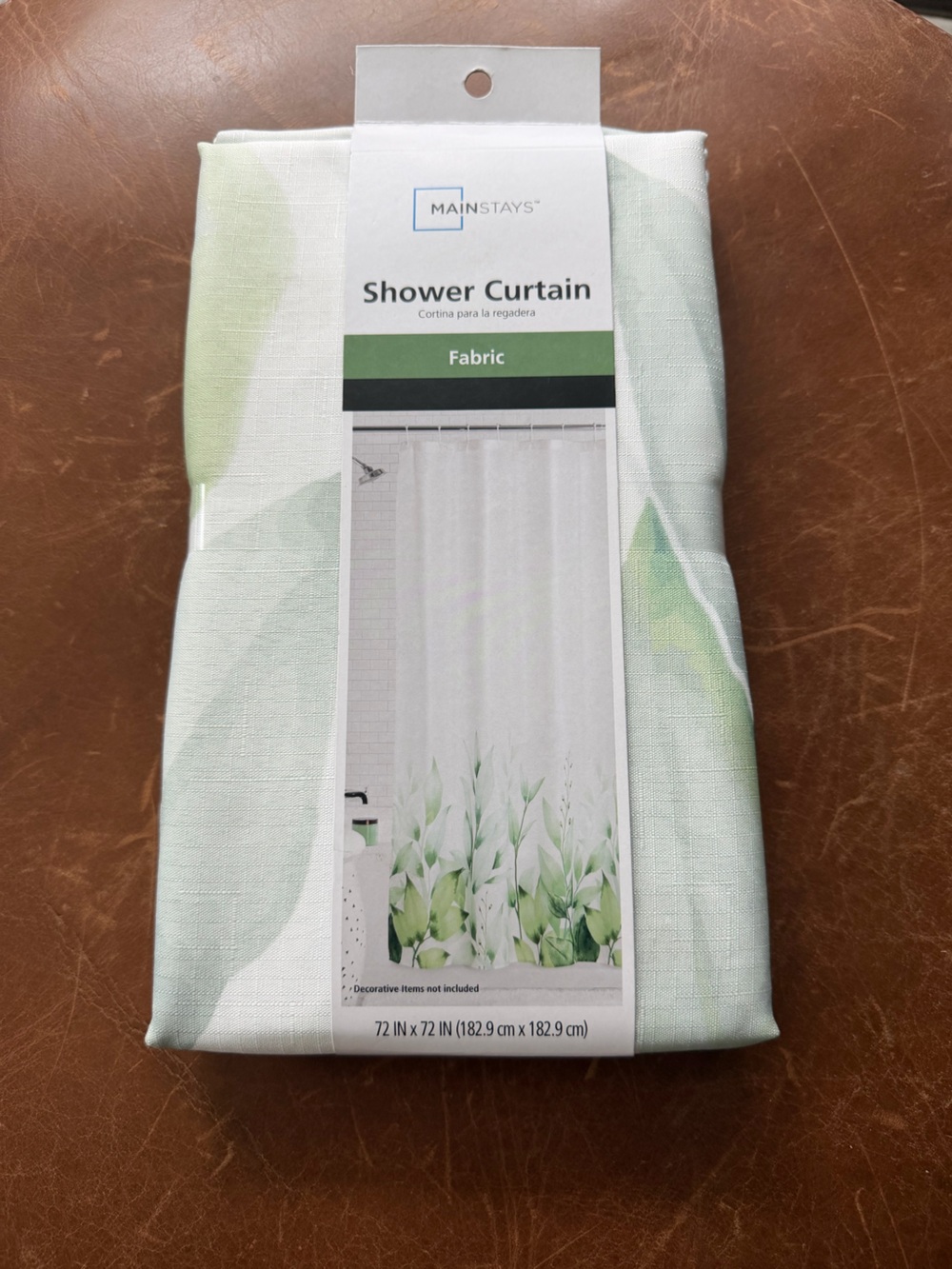 Mainstays Green Leaf Pattern Fabric Shower Curtain